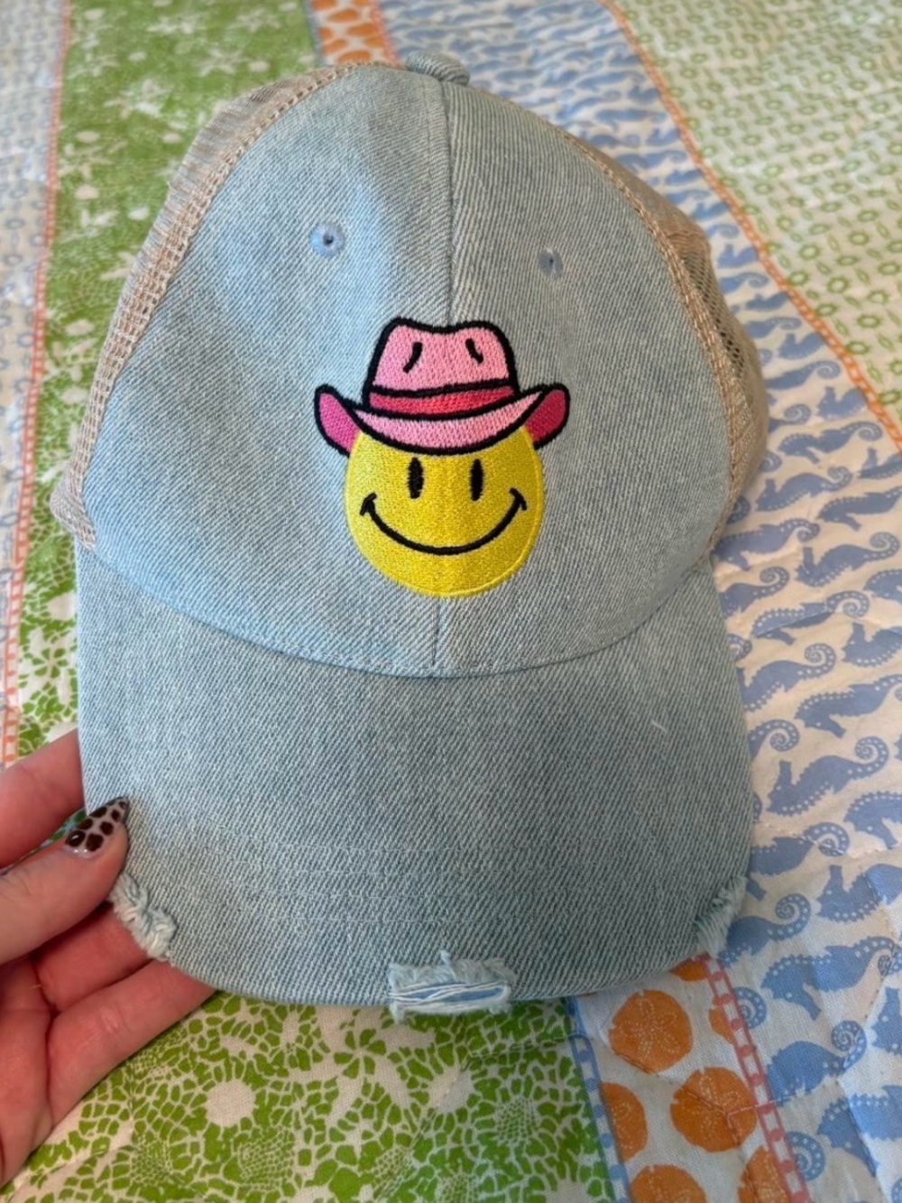 Katydid Light Denim and Tan Mesh Trucker Hat